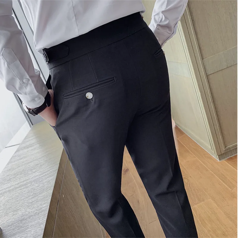 Мужские брюки в британском стиле повседневные облегающие однотонные Корейском