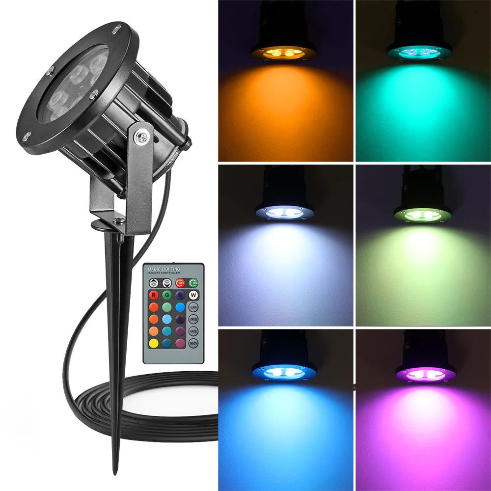 Mini Spot Light RGB LED Lawn Spotlight Light Remote Lamps Garden Outdoor Landscape Lighting AC85-265V IP65 Waterproof 12W