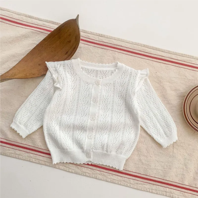2023 Korean Spring Summer Toddler Baby Girl Cardigan Long Sleeve Breathable Knitted Air-conditioned Infant Girl Thin Coat