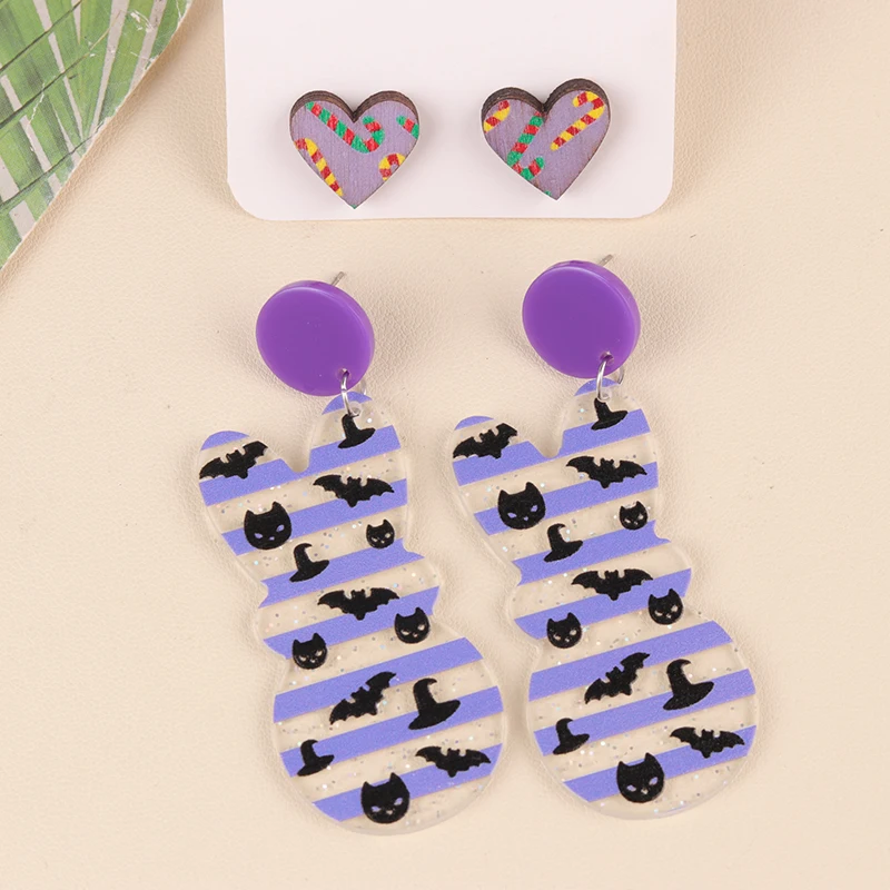 Серьги-подвески в форме сердца снежинки летучей мыши тыквы 2 пары