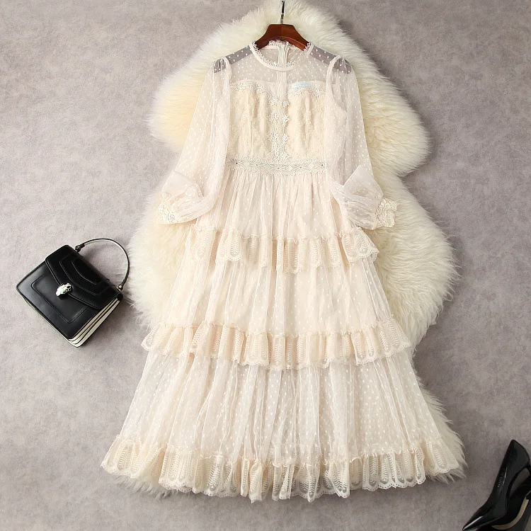 

Женская одежда в европейском и американском стиле, весна 2022, новое модное Плиссированное Сетчатое платье в горошек с длинными рукавами-фонариками