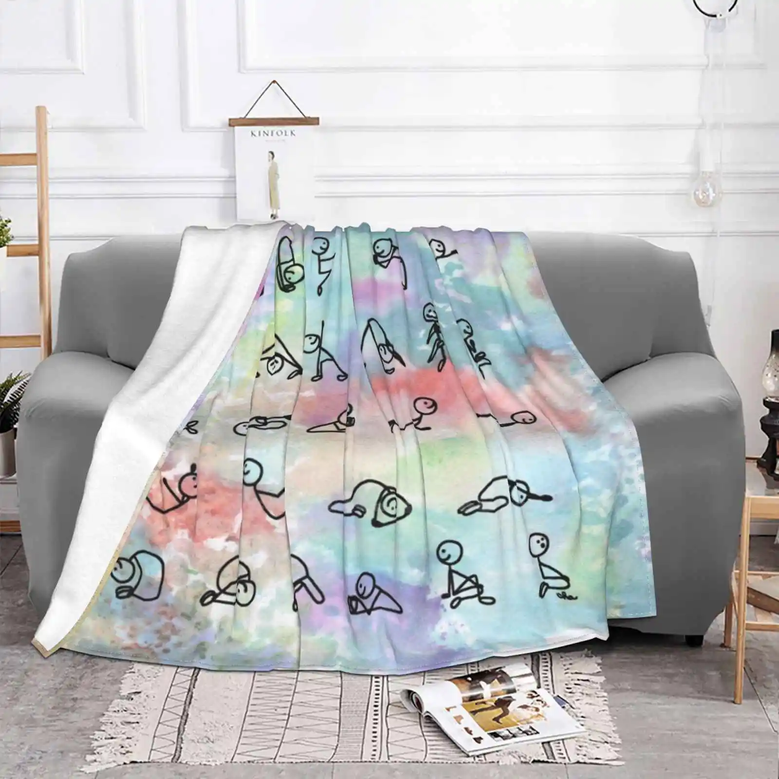 Hot Yoga: 26 Plus 2 {Черные фигурки} Мягкое теплое одеяло Holly Atwater Ha Designs Hadesigns Stick Figure Black White