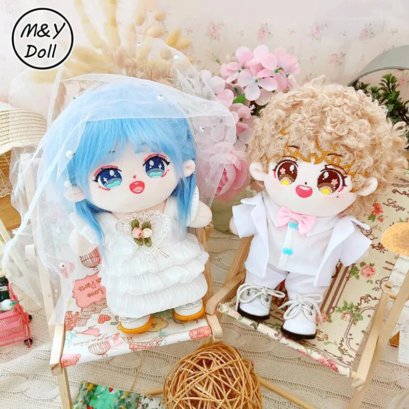 

K-Pop 20CM Idol Doll Clothes Set Bridegroom White Suit Bride Wedding Dress Plush Dolls Accessories Jimin Taehyung Collection