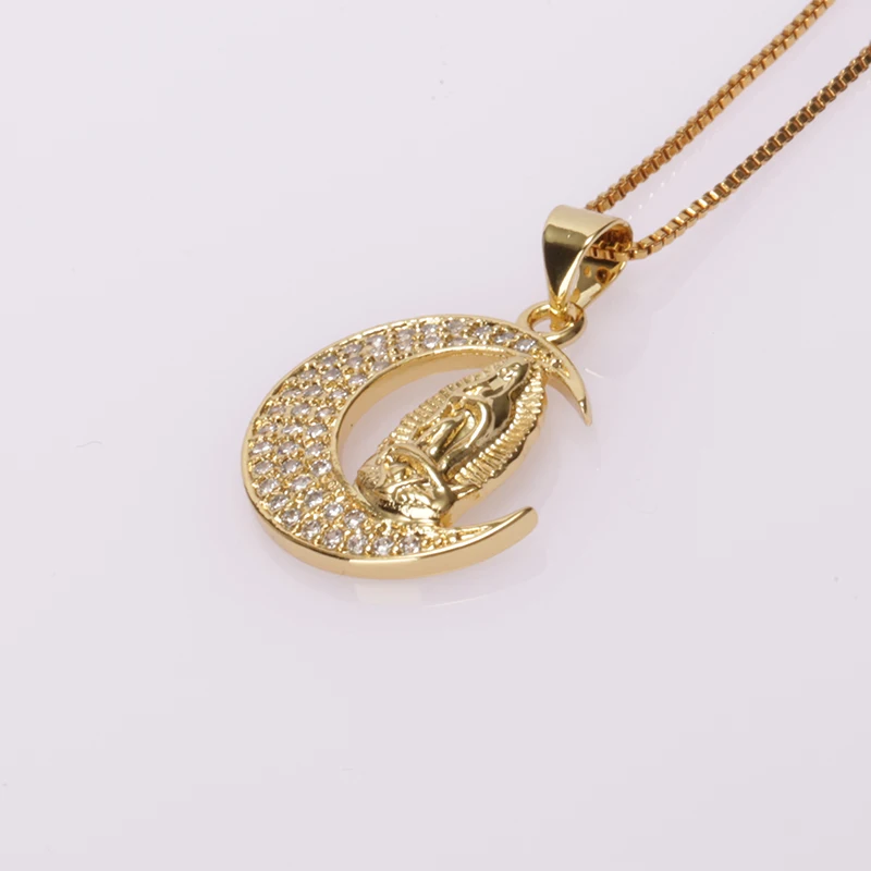 

5pcs The Blessed Virgin Mary 18 Inches Rainbow Cz Crystal Paved Christian Religious Belief Gold Women Pendant Necklace For Gift