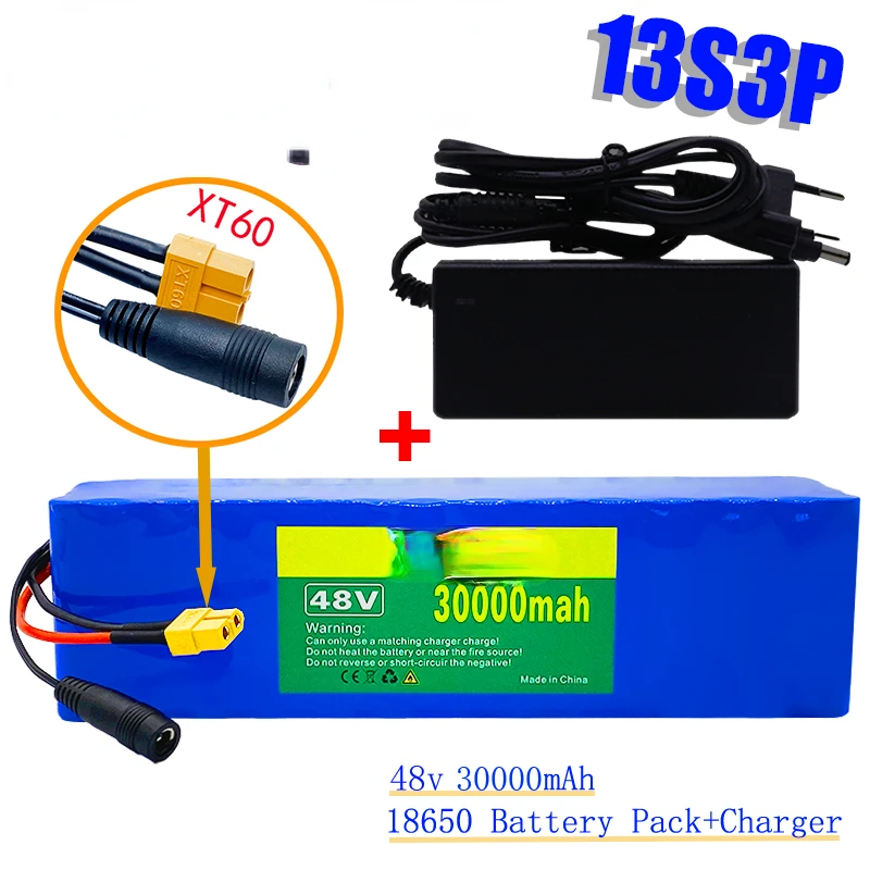 

XT60 Plug 48V30Ah 1000W 13S3P 48V Lithium Ion Batterij Voor 54.6V E-Bike Elektrische Fiets scooter Met Bms + 54.6V Lader