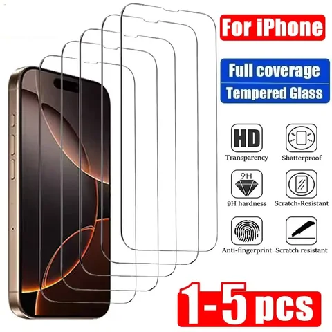 1-5 шт. закаленное стекло HD-Definition для iPhone 17 14 13 12 11 16 15 Pro Max 12 13 X Xs Max XR Защитное стекло для экрана