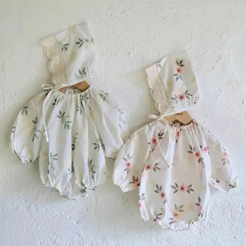 

Spring Autumn Romper+Hat 2PCS Baby Long Sleeves Rompers Clothes Baby Boys Girls Rompers Newborn Baby Girls Floral Jumpsuit