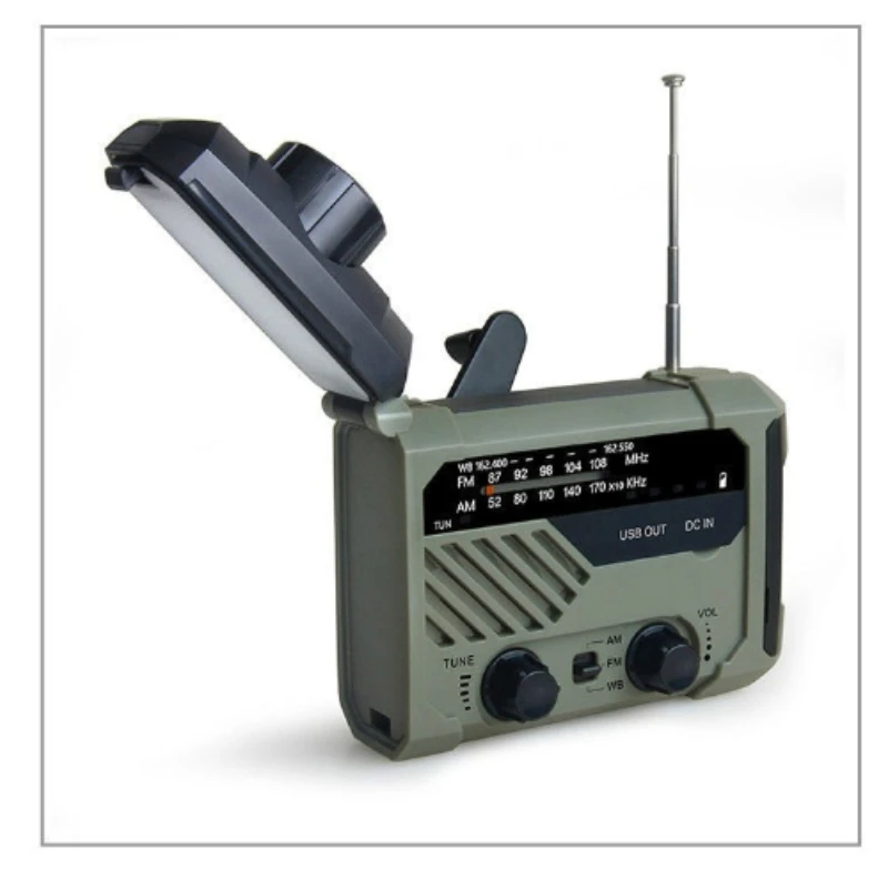 Factory Sale Solar Panel Powered Battery Mobile Charger Hand-Cranked Radio With Flashlight