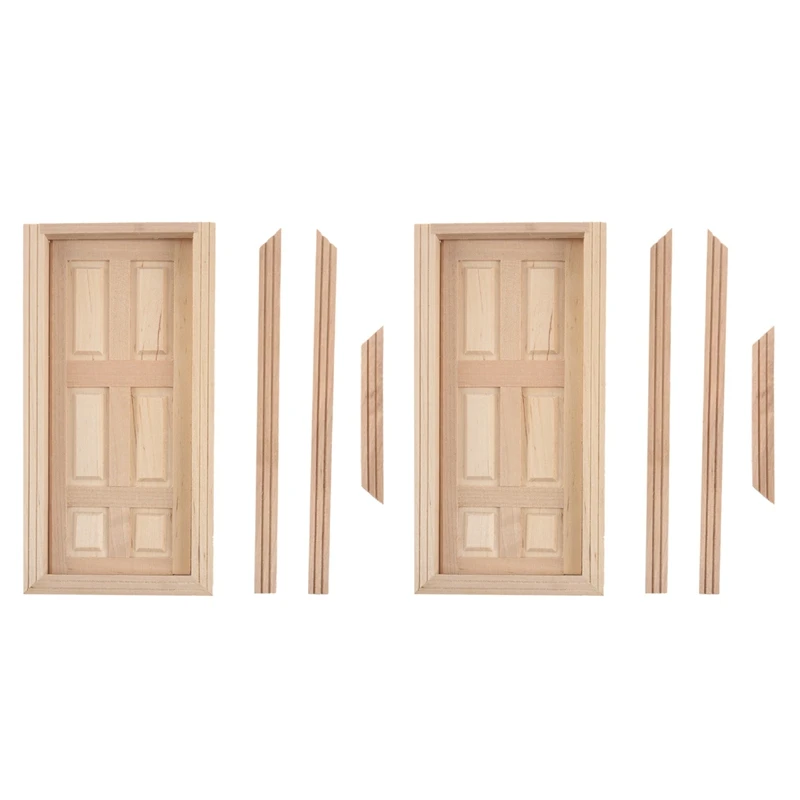 

2X 1/12 Dollhouse Miniature 6 Panel Interior Wooden Door DIY Wood Color