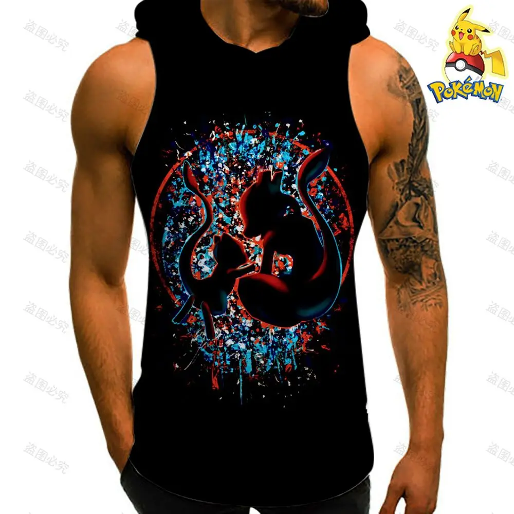 

Pikachu Men's Hoody Tank Tops Pokemon New European Size Sleeveless Shirts Fashion Harajuku Fitness Wear Leisure Streetwear Cute