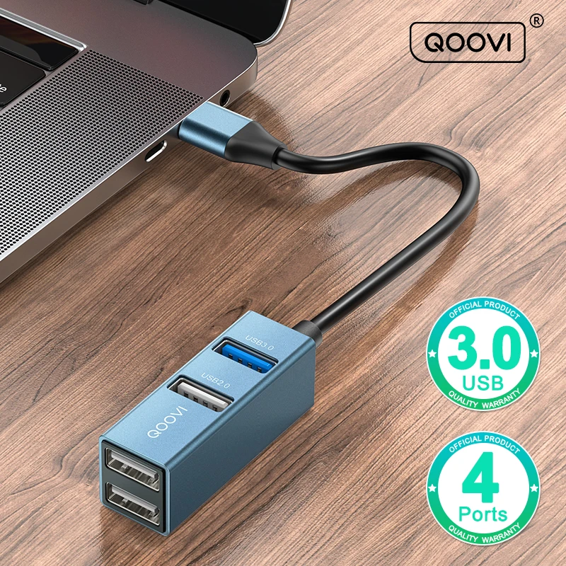 

QOOVI USB C HUB 4 Ports USB Type C to USB 3.0 HUB Splitter USB-C Adapter Dock For Macbook Pro iPad Surface Samsung S21 Xiaomi