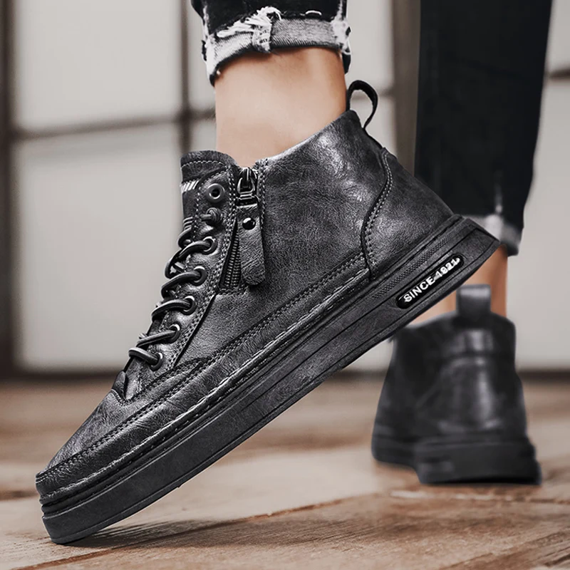 Мужские ботинки модная повседневная обувь кожаные кроссовки со средним верхом
