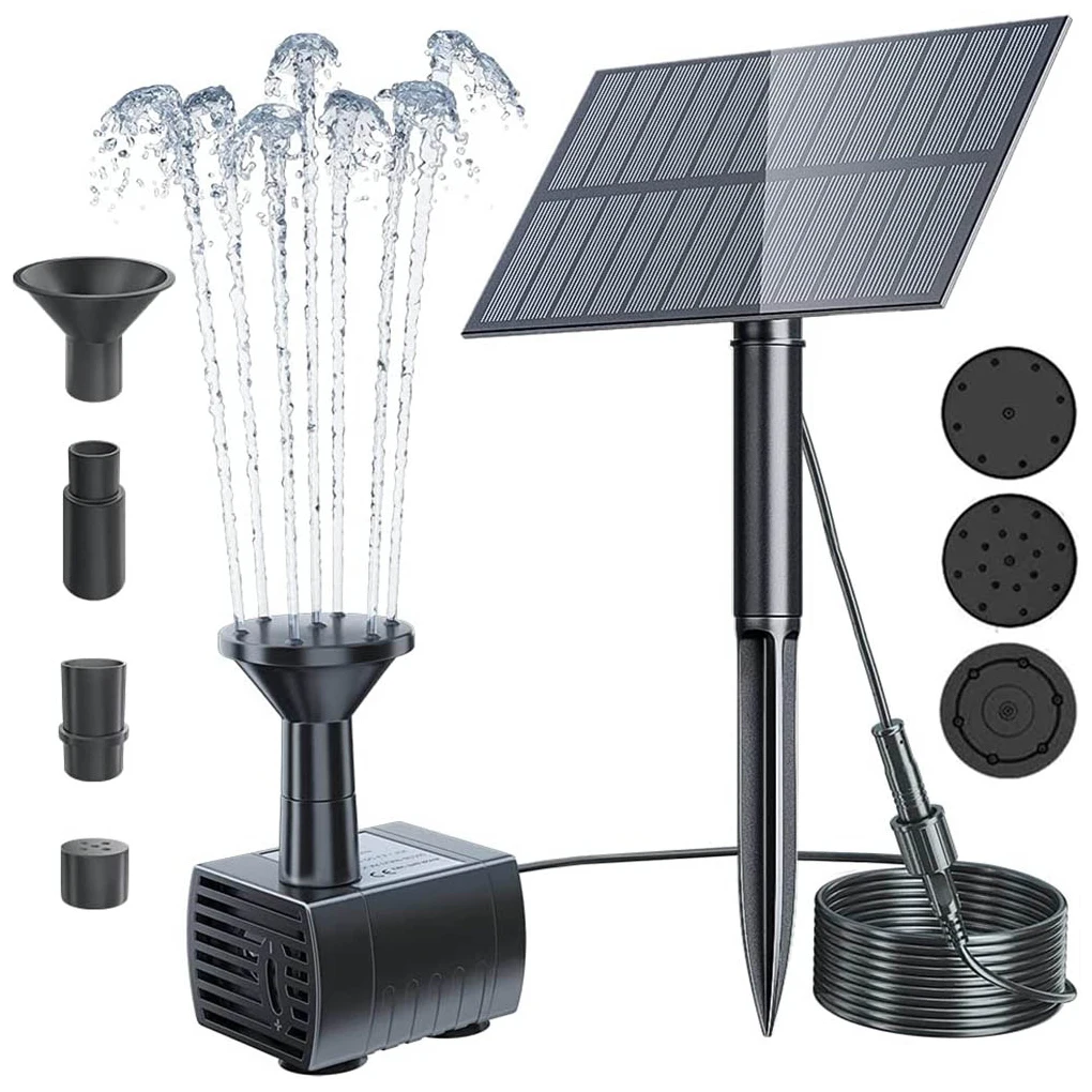 

Solar Fountain Pump Outdoor Rotatable Upgraded 4 Nozzles Decoration with Stake Decorative Pond for Bird Bath Fish Tank