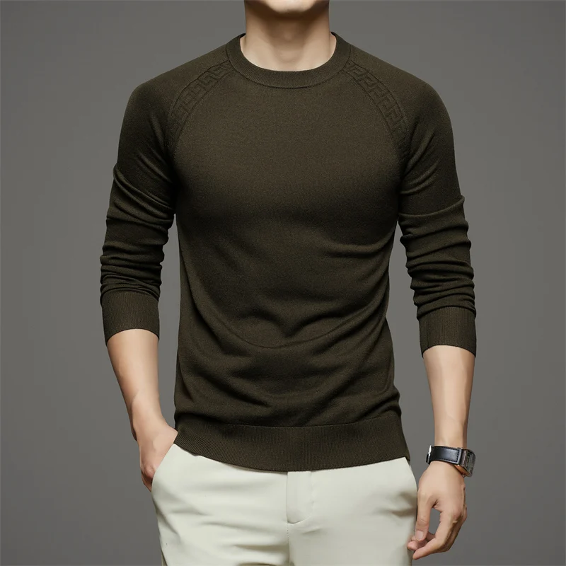 Мужская Трикотажная футболка из 21% овечьей шерсти с длинным рукавом и круглым