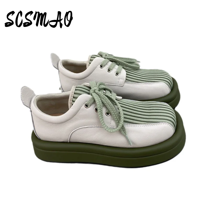 

Новинка весна-осень 2022 стильные полосатые вязаные туфли на шнуровке с квадратным носком удобные женские туфли на толстой подошве с большим ...