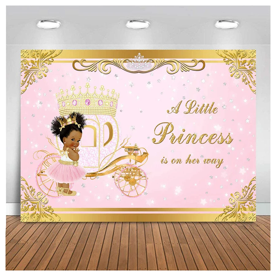 

Gold Princess Backdrop Pink Little Princess is On The Way Baby Shower Photography Background Glitter Gold Carriage Party Banner