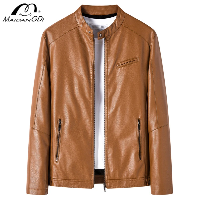 Мужская Короткая кожаная куртка MaiDangDi в европейском и американском стиле с
