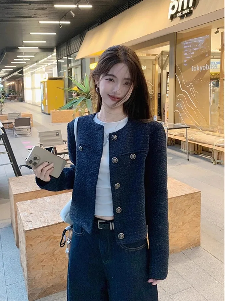 La Chabell темно-синяя французская изящная верхняя одежда женская осенне-зимняя