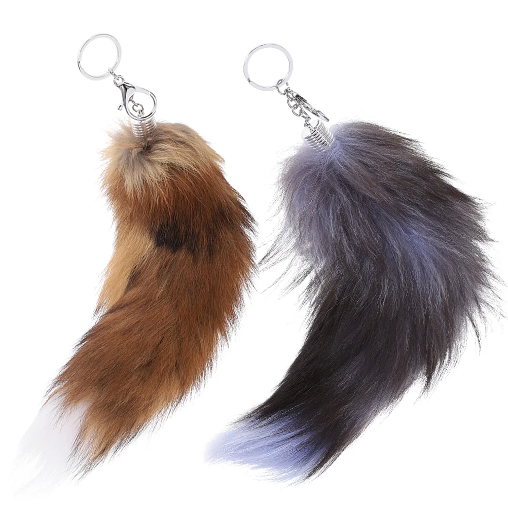 

2 Pcs Tail Keychain Holder Car Women Furry Wallet Decorative Pendant Fox Creative Miss Backpack Keychains