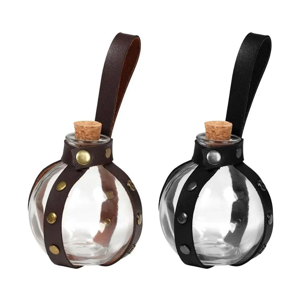 

Faux Leather Round Flask Potion Bottle Round Holsters Belt Bags Magic Potion Glass Bottle 250ml Steampunk Halloween Costumes