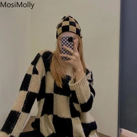 mosimolly women sweater plaid knitting sweater jumper pullovers sa y2k sweater 2022 casual sweater loose