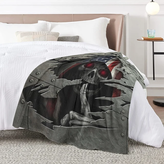 BlessLiving 3D Horror Gothic Skull Flannel Throw Blanket Colorful Puzzle Love Skeleton Pattern Blanket For Home Bedroom Sofa 4