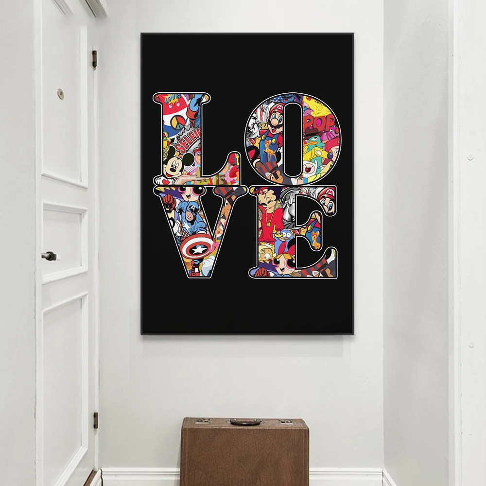 Бэнкси стрит-Арт плакат любовь в черном поп граффити красочные диснеевские