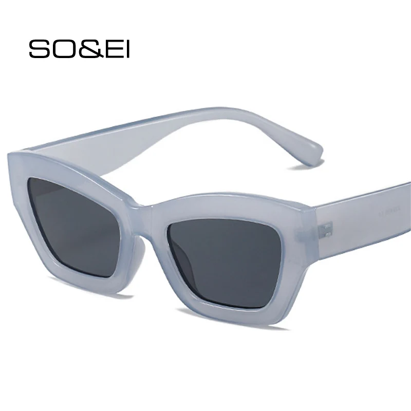 

SO&EI Ins Popular Fashion Cat Eye Jelly Color Sunglasses Women Retro Blue Pink Trending Square Sun Glasses