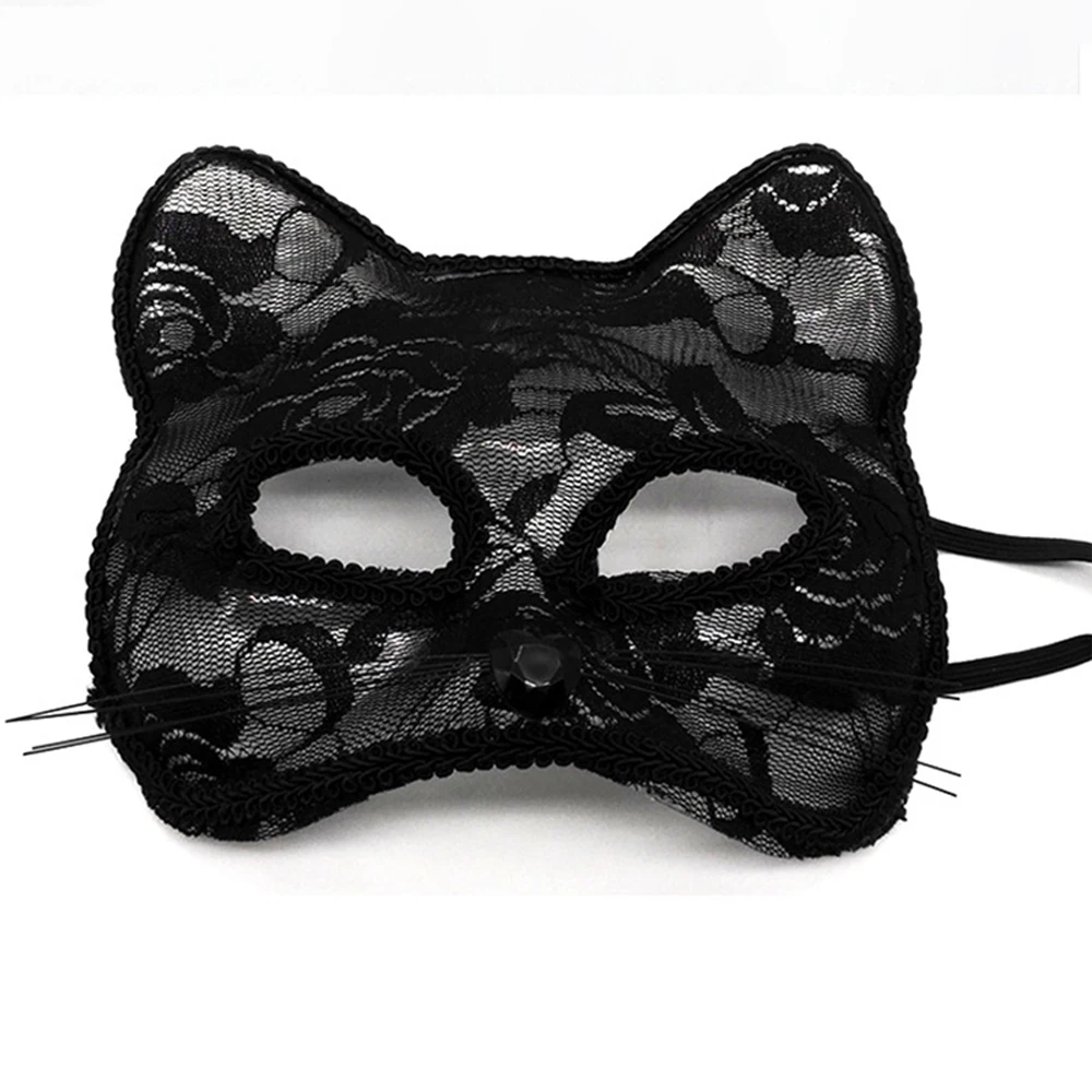 

HOT SALES Women Lace Half Face Cat Ear Mask Sexy Cosplay Masquerade Eye Mask Fetish Mask For Halloween Erotic Accessories Rave