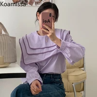 koamissa spring women solid blouse long sleeves o neck fashion lady chic korean shirt dropshipping outwear tops 2022 new