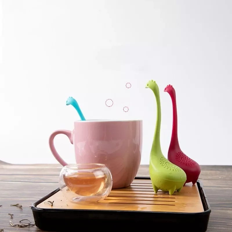 

2022New Infuser Silicone Handle Strainer Filter Loose Tea Steeper Dinosaur Loose Leaf Tea Infusers with Long Handle SiliconeStra