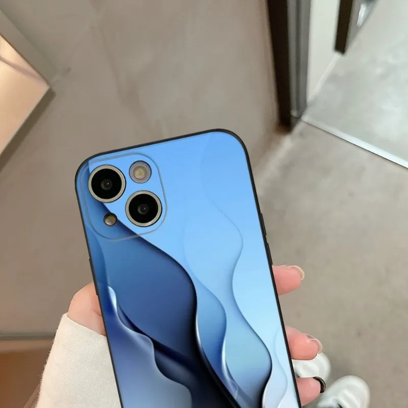 Blue Wave geometric Phone Case FOR IPhone 14 13 11 12 Pro 8 7 Plus X 13 Pro MAX XR XS MINI Black Covers