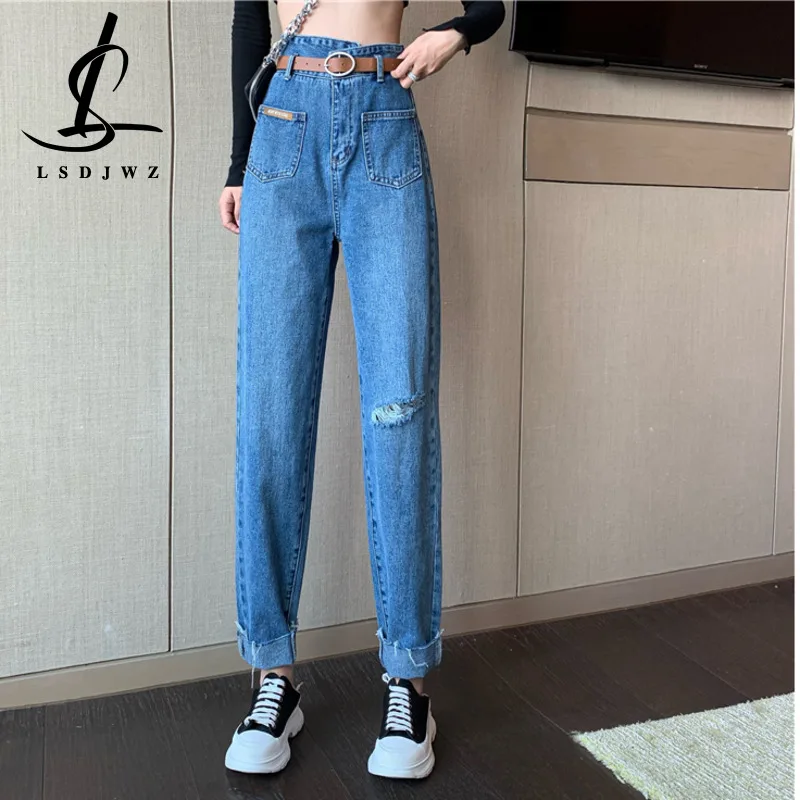 Blue Jeans Woman High Waist Ripped Jeans Women 2022 Y2k Harem Pants Women Korean Fashion Vintage Clothes Streetwear Women's