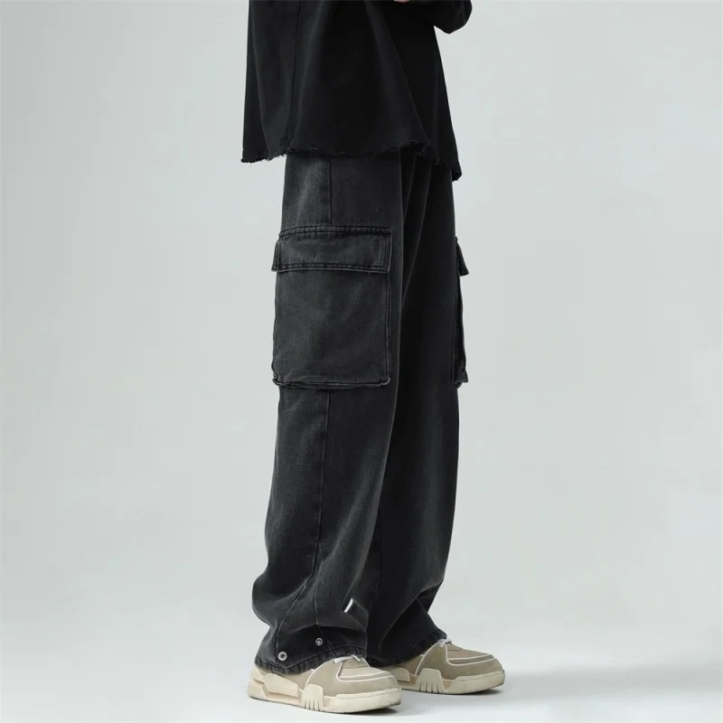 Baggy Jeans Men Fashion Retro Pockets Cargo Jeans Men Japanese Streetwear Hip Hop Loose Straight Denim Pants Mens Trousers M-2XL