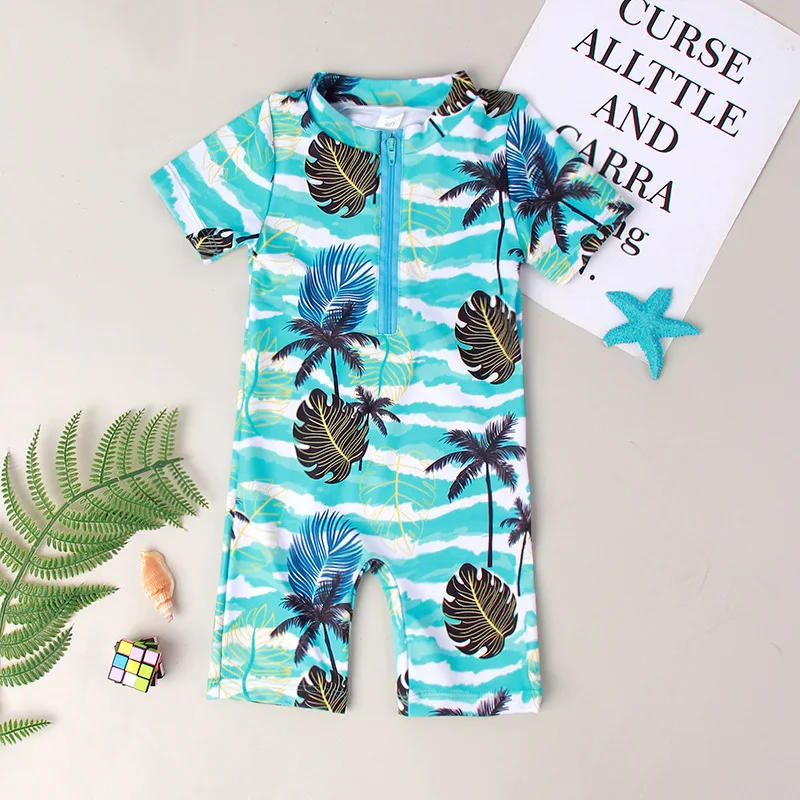 

One-Piece Boys Swimwear Surfing Clothing Beach Bathing Suit Short Sleeve Cartoon Sports Swimsuit Baby Boy Children Swimwear Kids