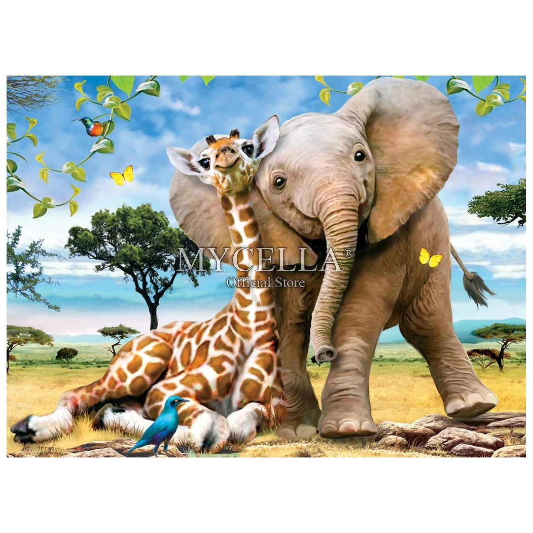 

Алмазная 5d картина «сделай сам» с животными из мультфильмов, слоном, жирафом, наборы для вышивки крестиком, мозаика, вышивка, украшение для дома, искусство