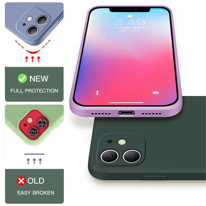 Силиконовый чехол Apple противоударный квадратный мягкий яркий подходит для iPhone