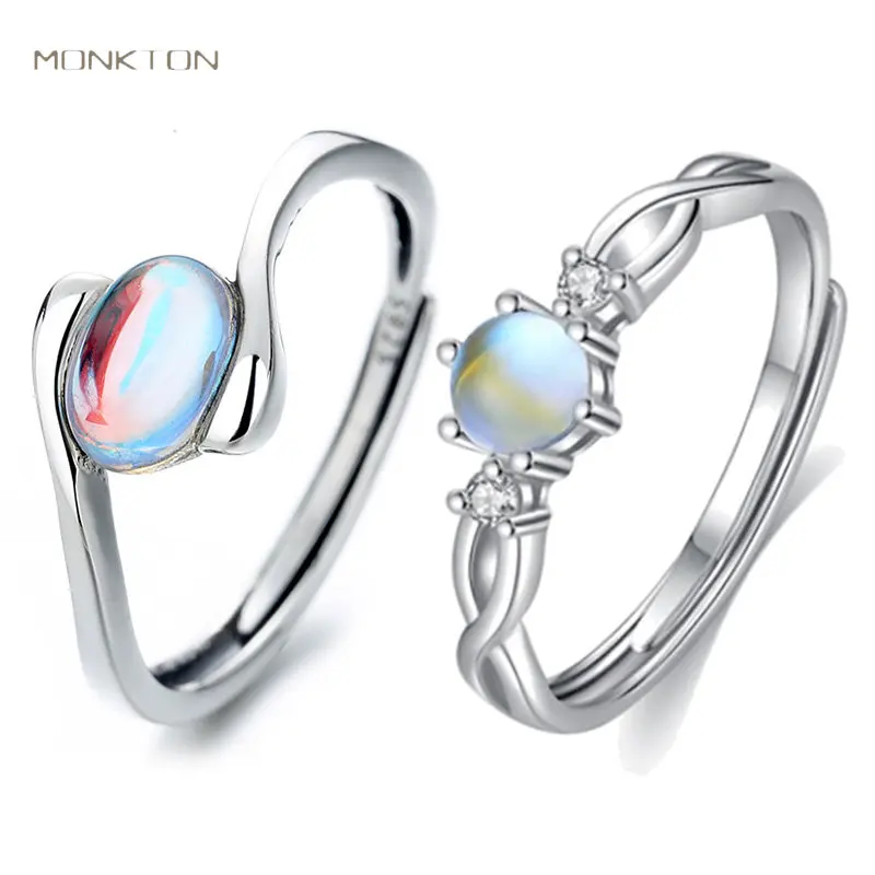 

Monkton Natural Moonstone Real 925 Silver Ring for Woman Fine Jewelries Luxruy Adjustable Gemstone Rings Party Wedding Gifts