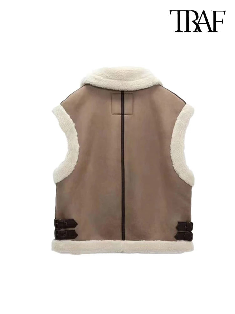 TRAF Женский Теплый Коричневый Утепленный Жилет Без Рукавов Из Искусственного