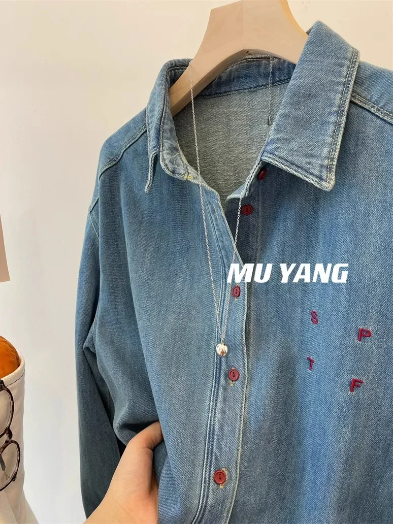 MUYANGdenim Control! Тонкий флисовый пуловер корейская красная рубашка с маленькими