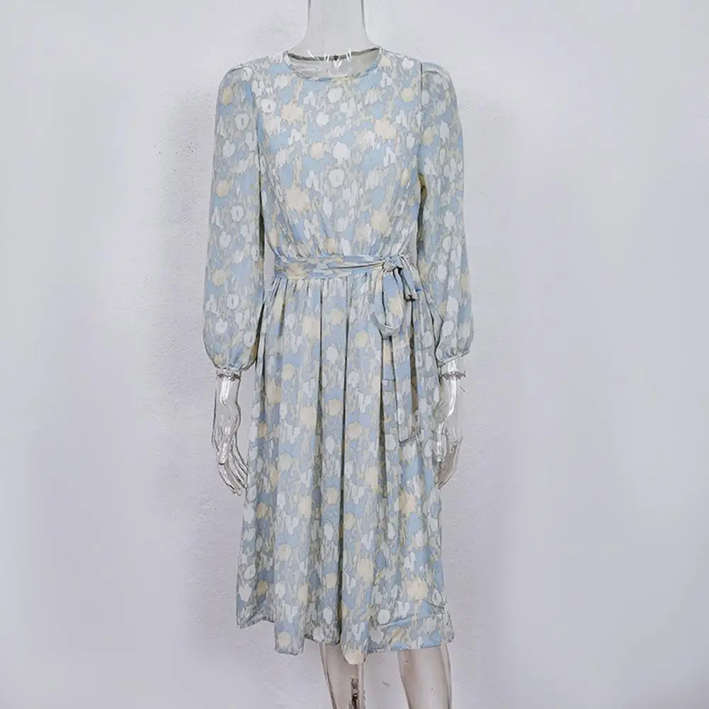 

Chiffon Stylish Vintage A-Line Mini Dress Elegant Mini Dress O Neck for Office