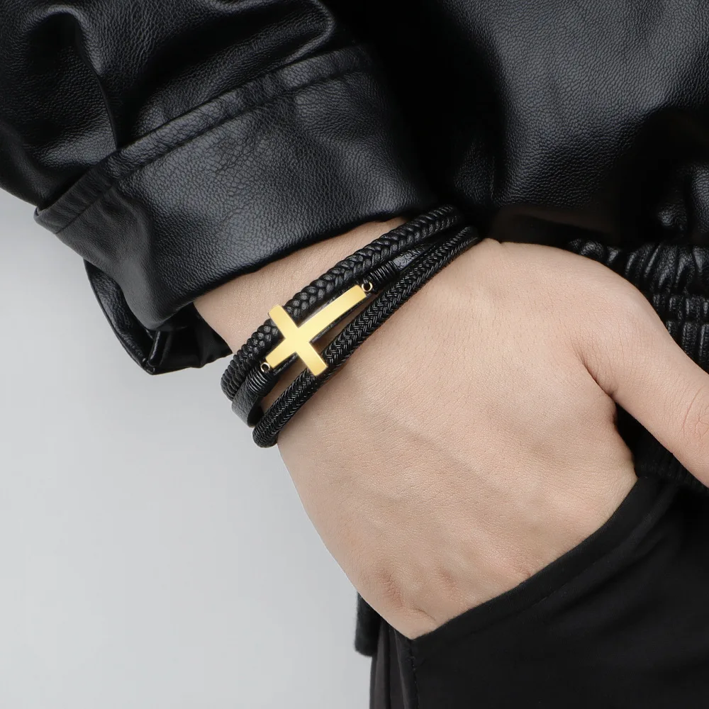 

2022 New Trendy People's Creative Explosion Style Ethnic Style Simple Woven Cross Men's Bracelet Fashion Trend Bracelet