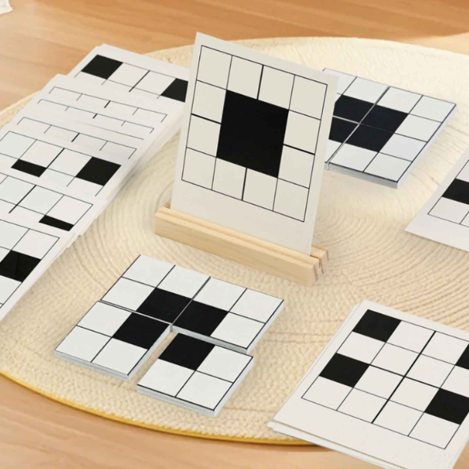 Фото Черно-белый развивающий набор для детей: головоломка, геометрические блоки, карточки с узорами, сопоставление форм №3