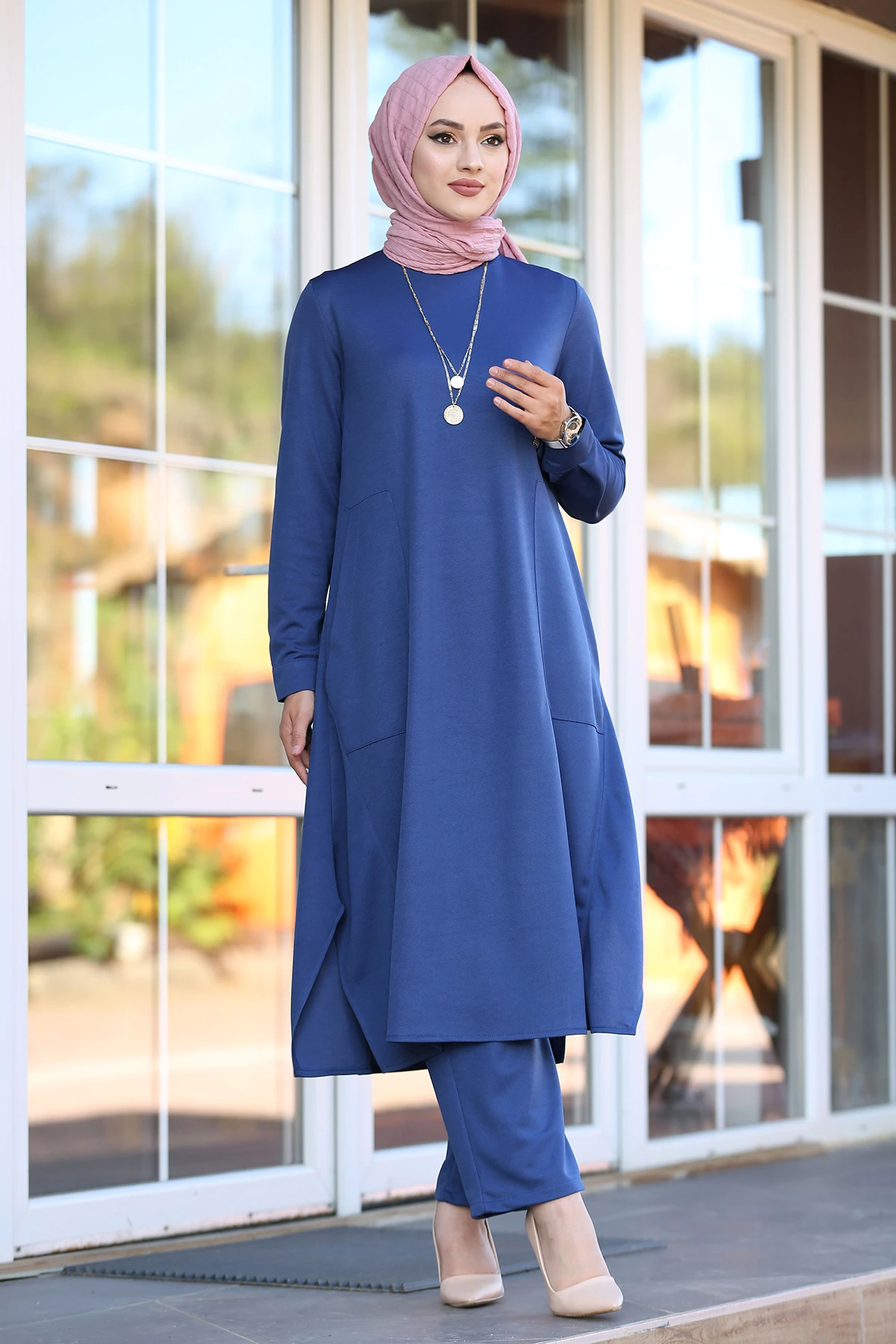 Женский хиджаб в мусульманском стиле, хиджаб с двойным карманом для мусульманской езды, костюм для женщин, платье для осени и зимы, 2021