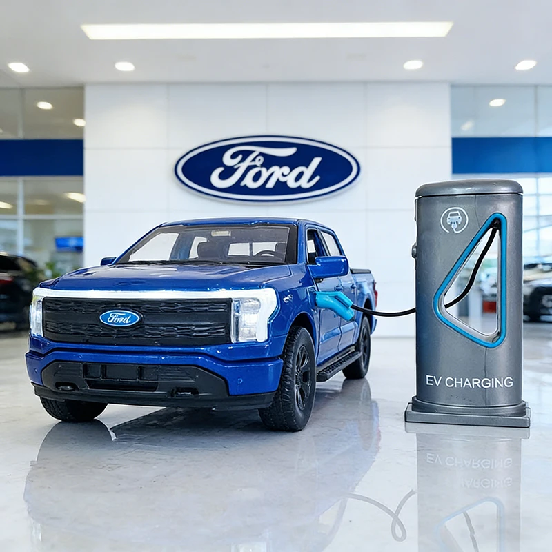 Фото Масштабная модель автомобиля Ford F150 Lightning Platinum 2022, 1:36, литая, металлическая, со звуком и светом, игрушка для детей №1