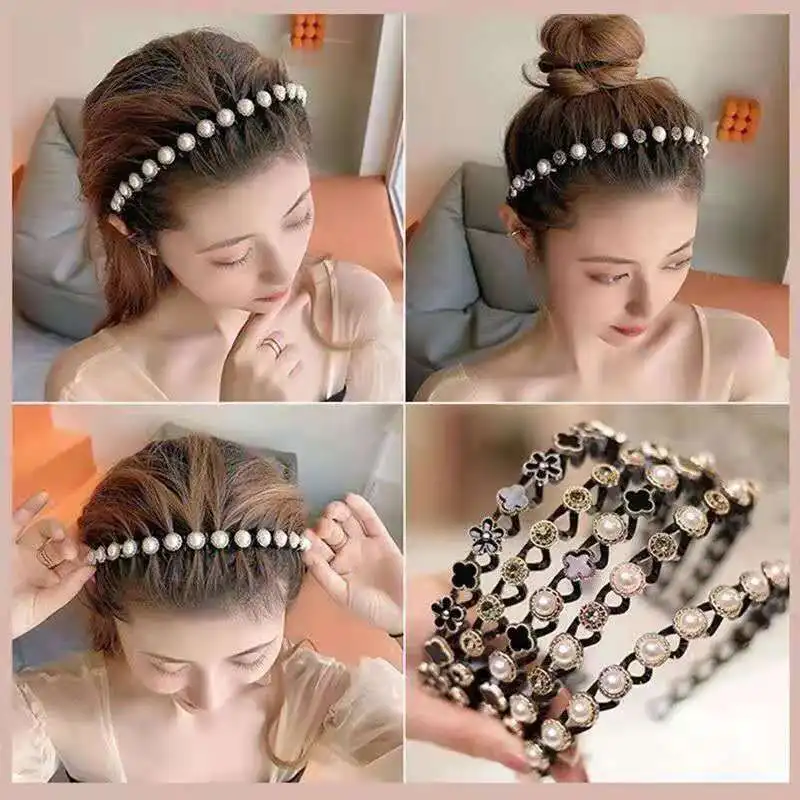 

Girls Fashionable Rhinestone Pearl Hair Hoop Women Lovely Washing Face Hair Band Ladies Headwear