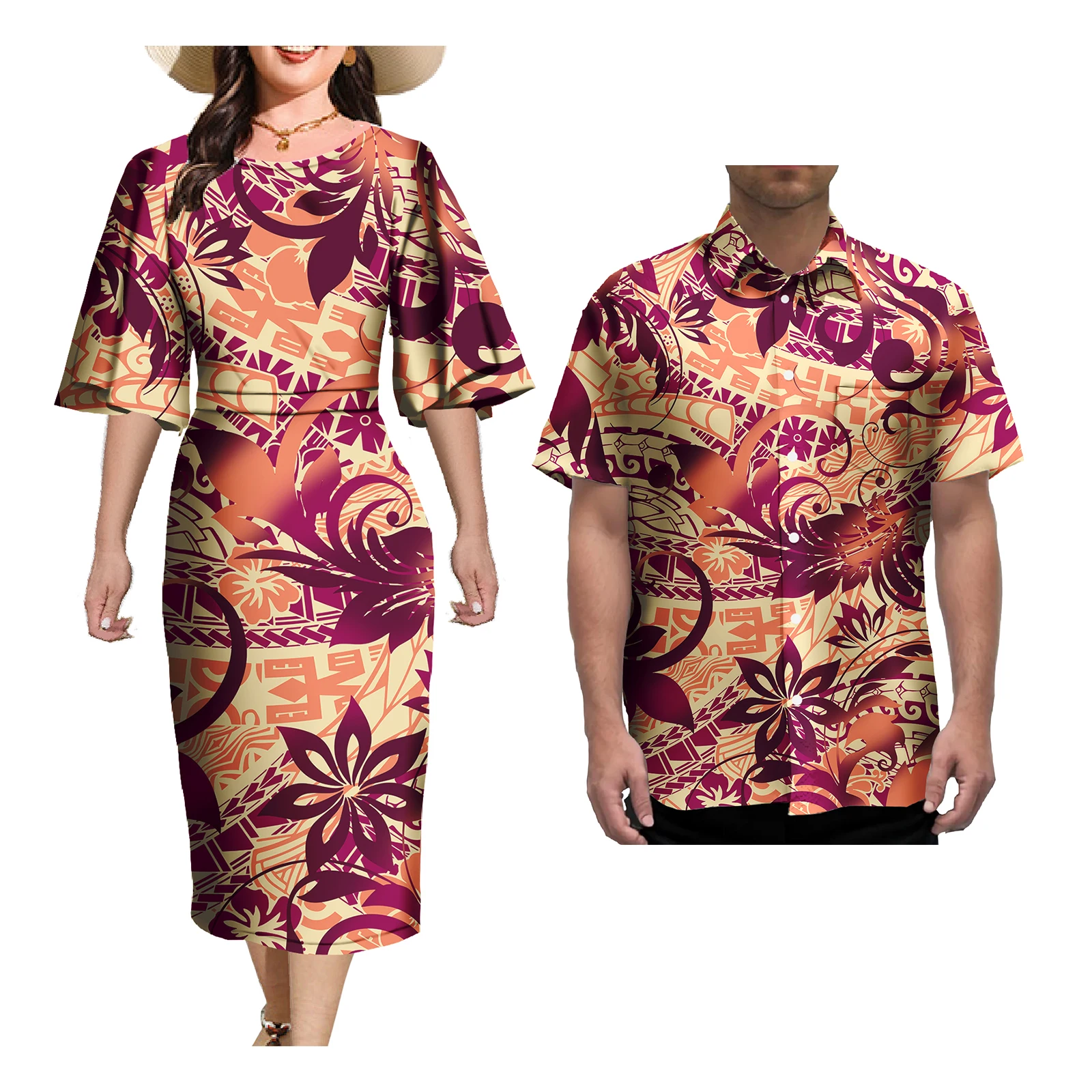 Комплекты одежды для пар женские вечерние платья дизайн с полинезийским узором