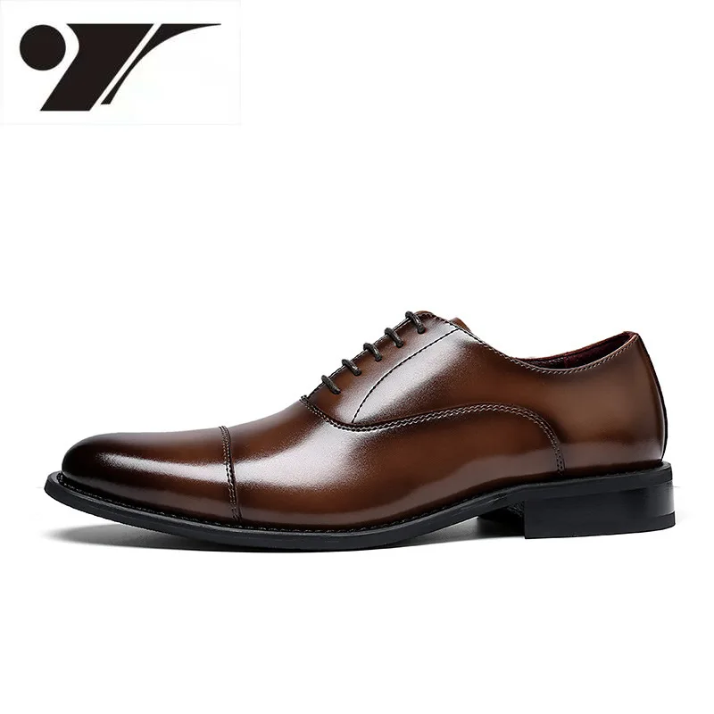 New Fashion Leather Shoes Black Genuine Business Formal Wear Comfortable Luxury Brown Men Dress Shoes