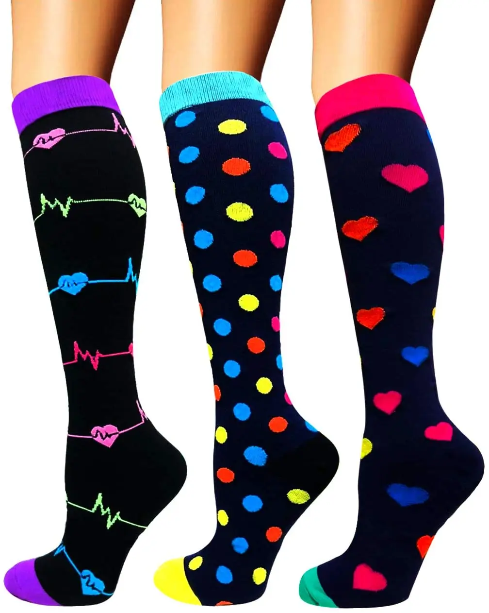 

3 Pairs Compression Socks Women Men Knee High 20-30 MmHg Sports Socks Pregnant Edema Diabetes Varicose Veins Running Stocking