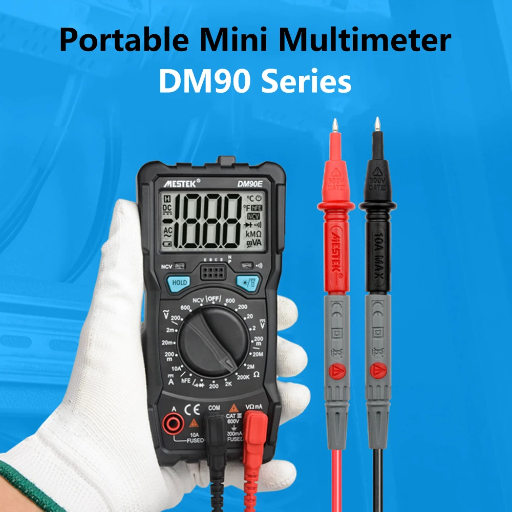 DM90E Portable Multimeter Intelligent Multi-function Auto Range Tester Multimetre 1999 Counts With Temperature Probe Multitester